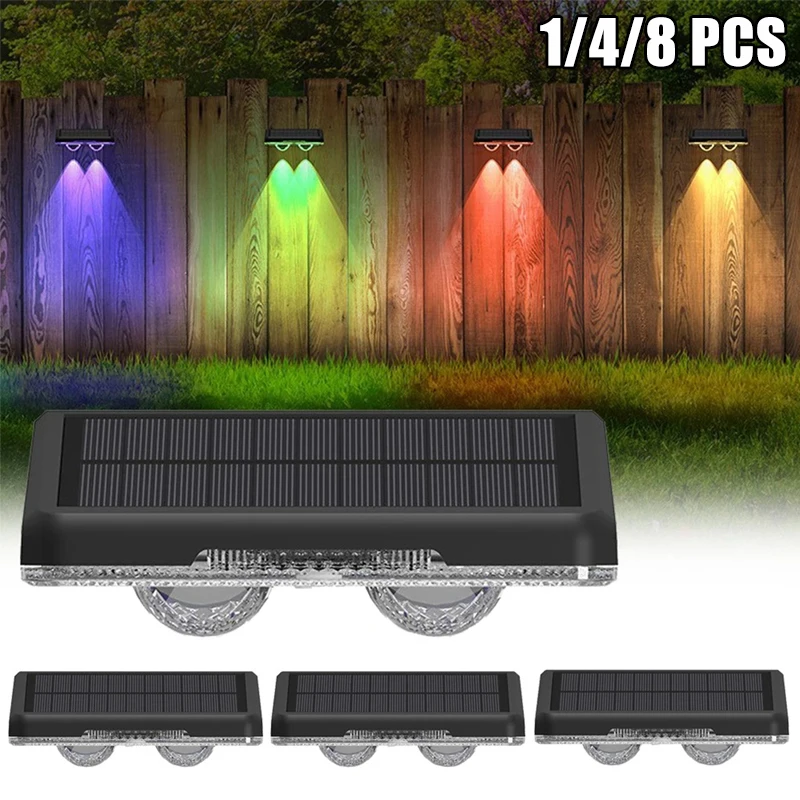 

1/4/8PCS Solar Fence Light Outdoor LED Decortions Lights RGB and 3Color Lighting IP65 Waterproof for Courtyard Decoration Lights