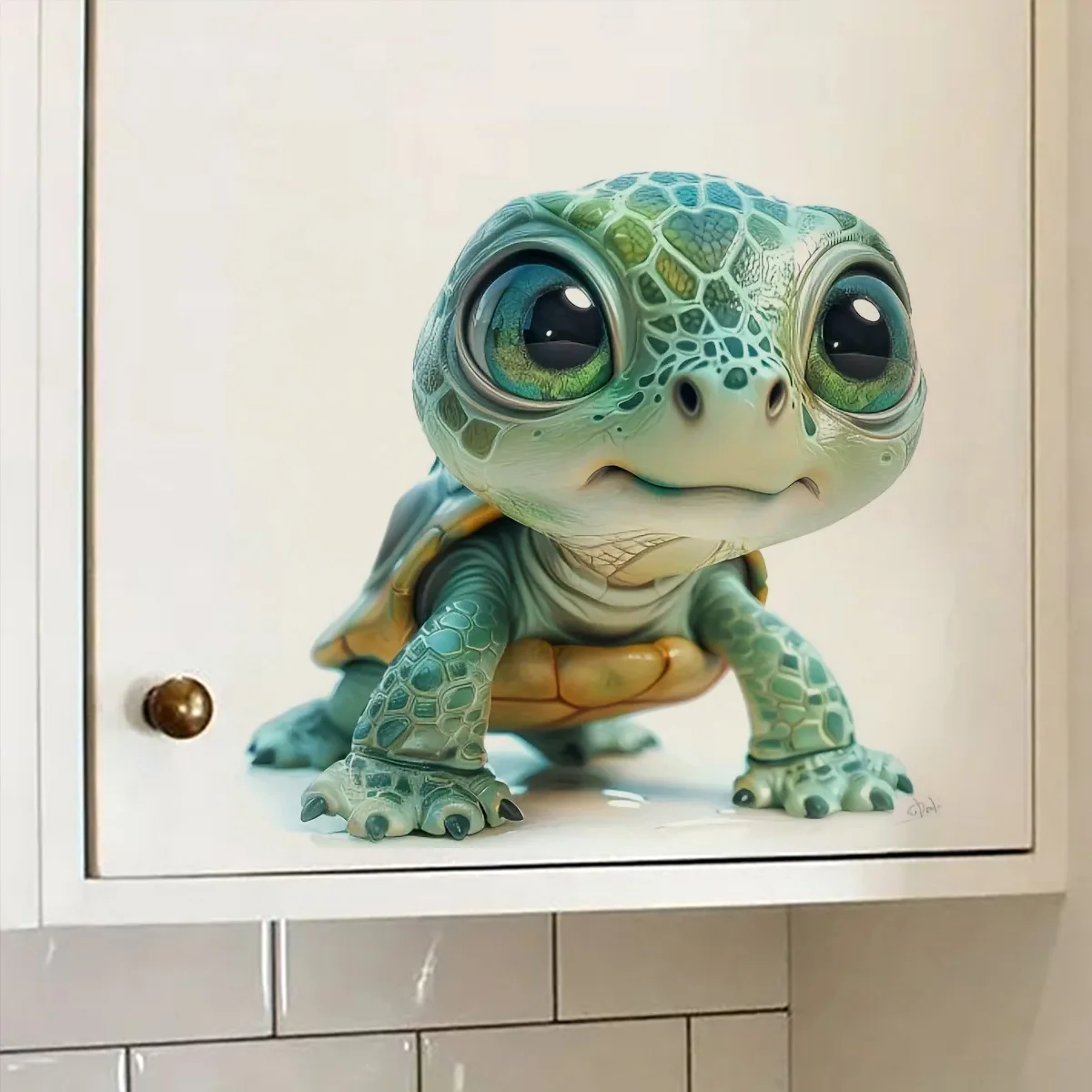 Cute Green Turtle Wall Decal for Living Room Decoration Easy to Beautify Your Home, Used for Toilet, Car，Refrigerator, Cabinet