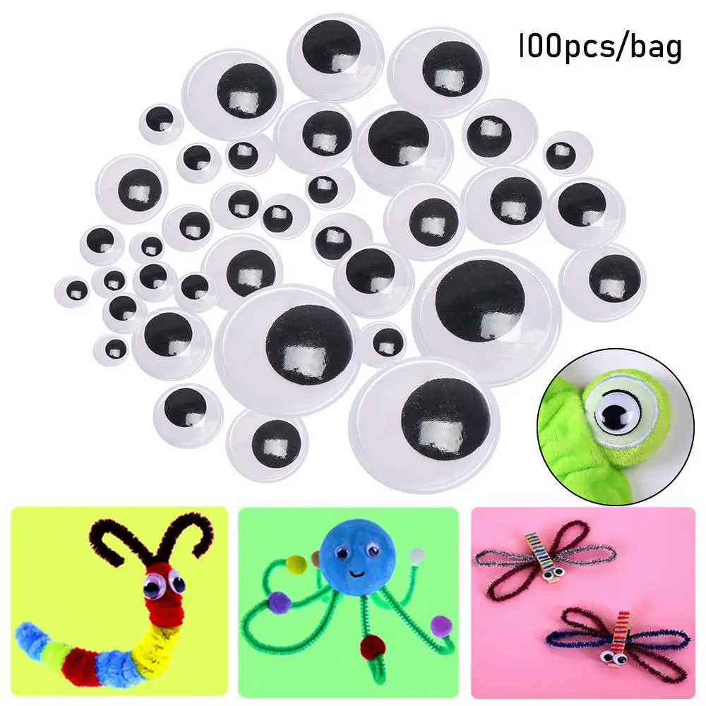 100 PCS Black with White DIY Craft Not Self-adhesive 14 Sizes Doll's Eyes Dinosaur Eye Doll Accessories Creative Gift