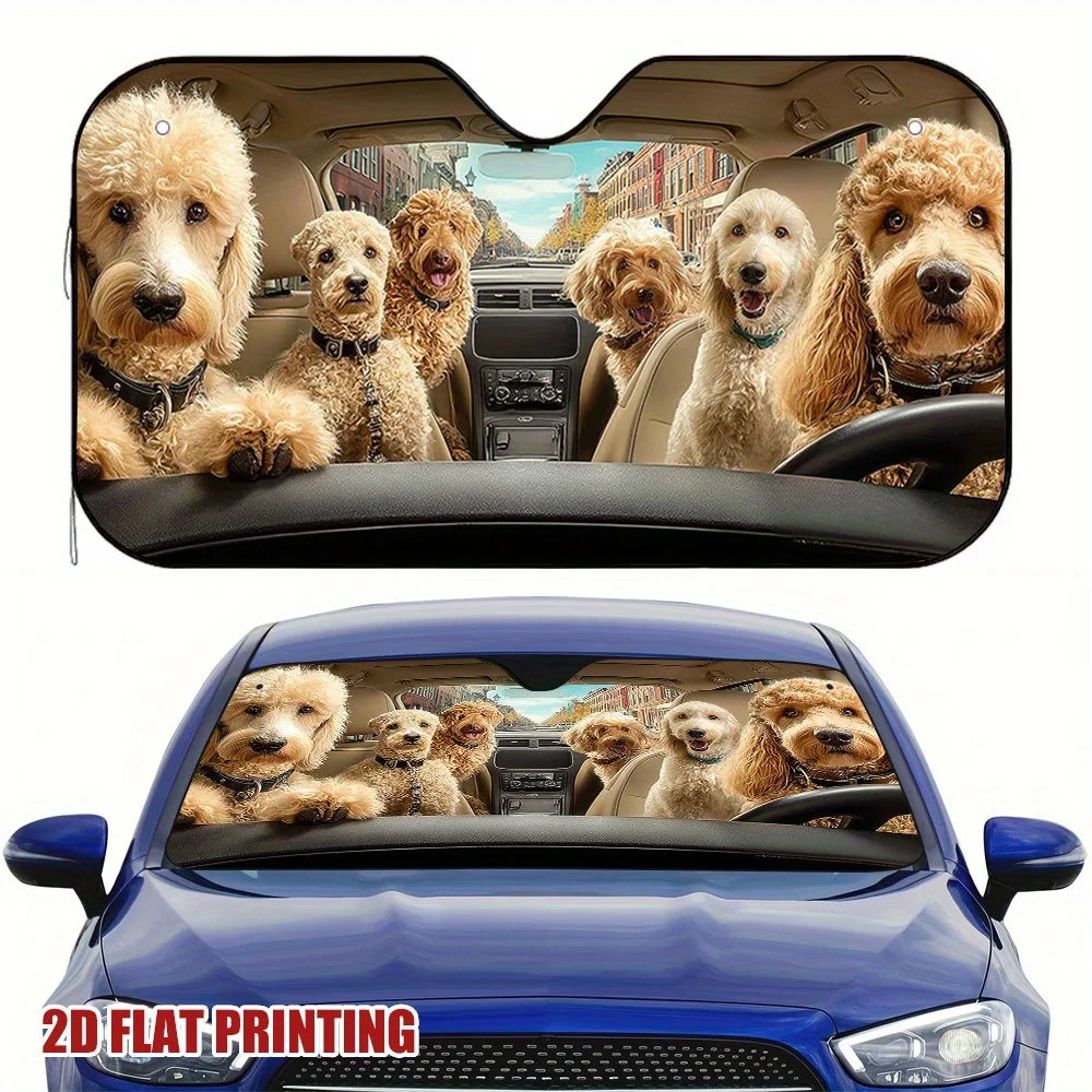 

1pc Goldendoodle Dogs In A Car Ride Car Sun Shade, Family-Friendly, Provides A Comfortable Travel Experience