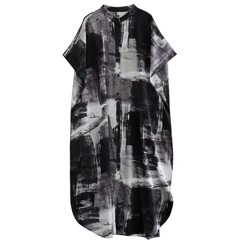 Großes Kleid für Frühjahr/Sommer 2022, neues Rundhals-Einreiher-Cardigan, mittellanges, locker sitzendes Damenkleid G099