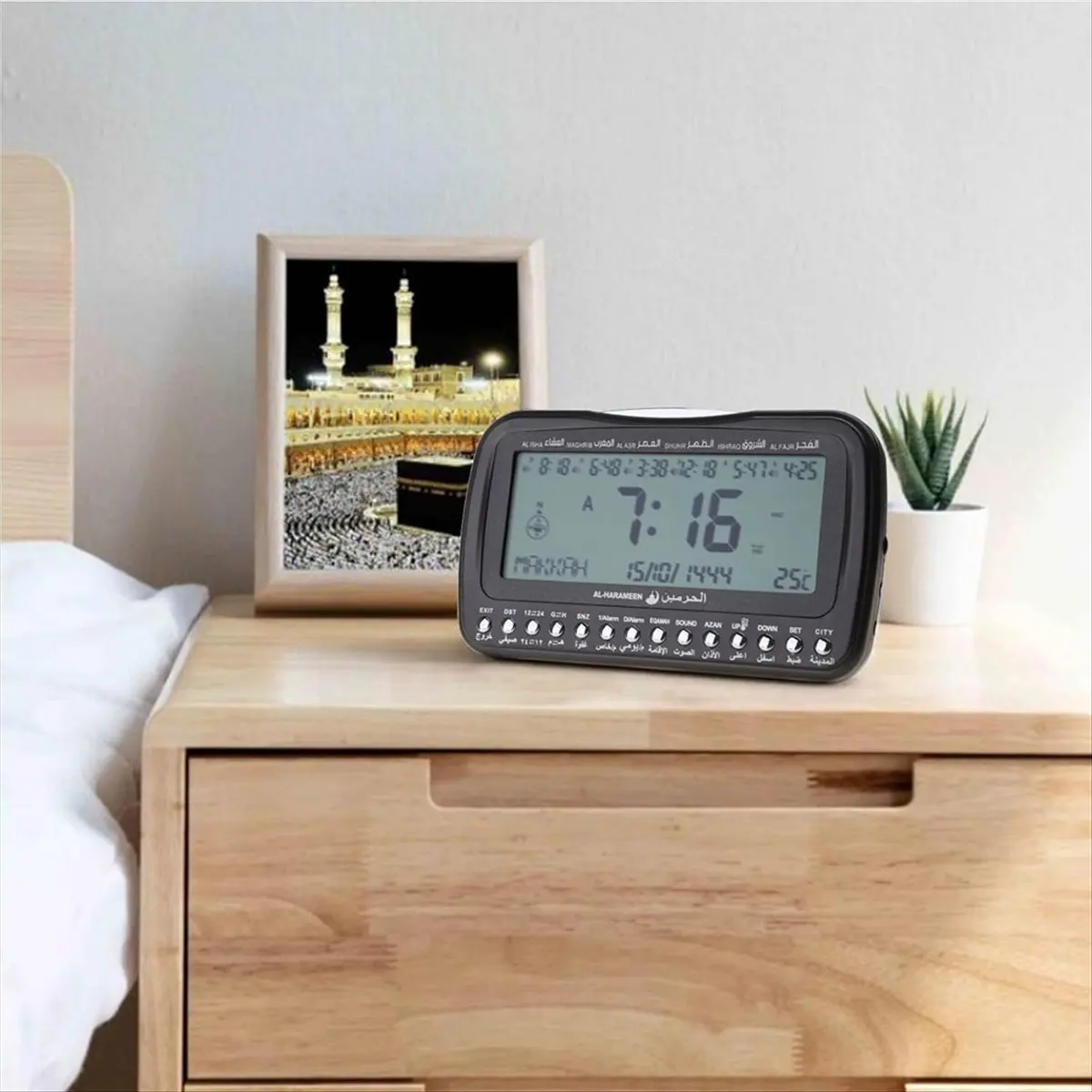 Backlit Desk Clcok Islamic Azan Athan Prayer Alarms Table Clock Temp Display Direction Digital Clock Alarms Clock B