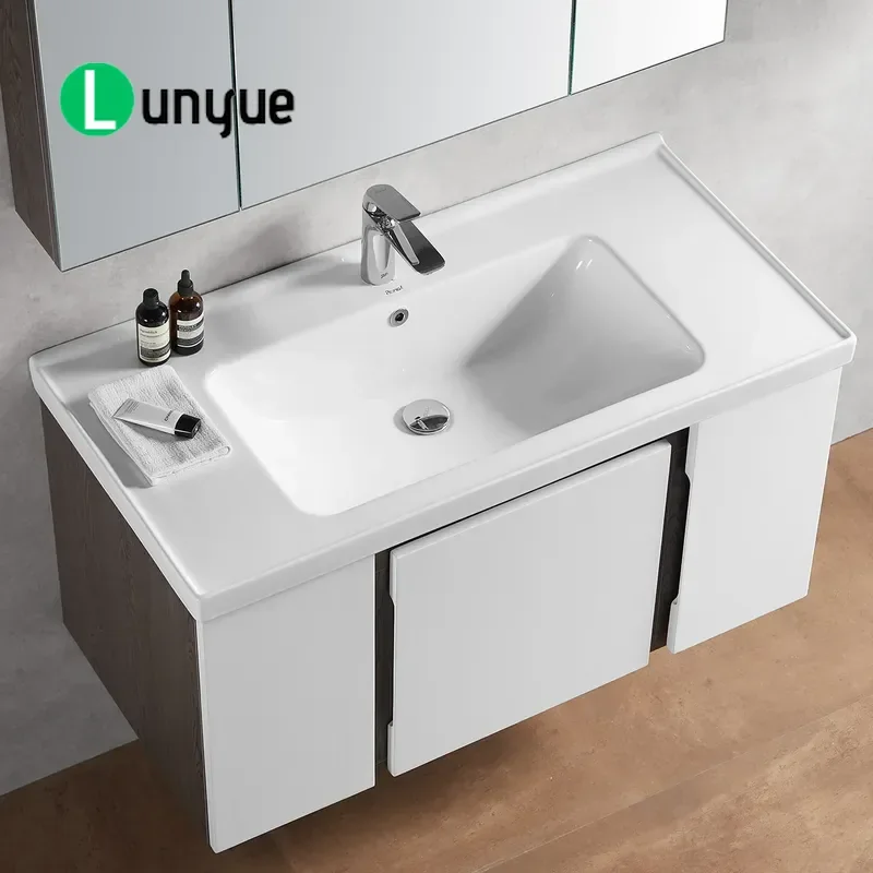 Modern Wall Hung Bathroom Cabinet with Ceramic Sink Simple Vanity Unit for Small Apartment Household Storage Space Saving