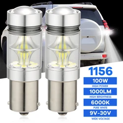 Ampoule de feux de freinage arrière de voiture à LED, lampe à barrage, feu de signalisation diurne, feu de recul, clignotant, 1156 BA15S P21W, 100W, 2 pièces