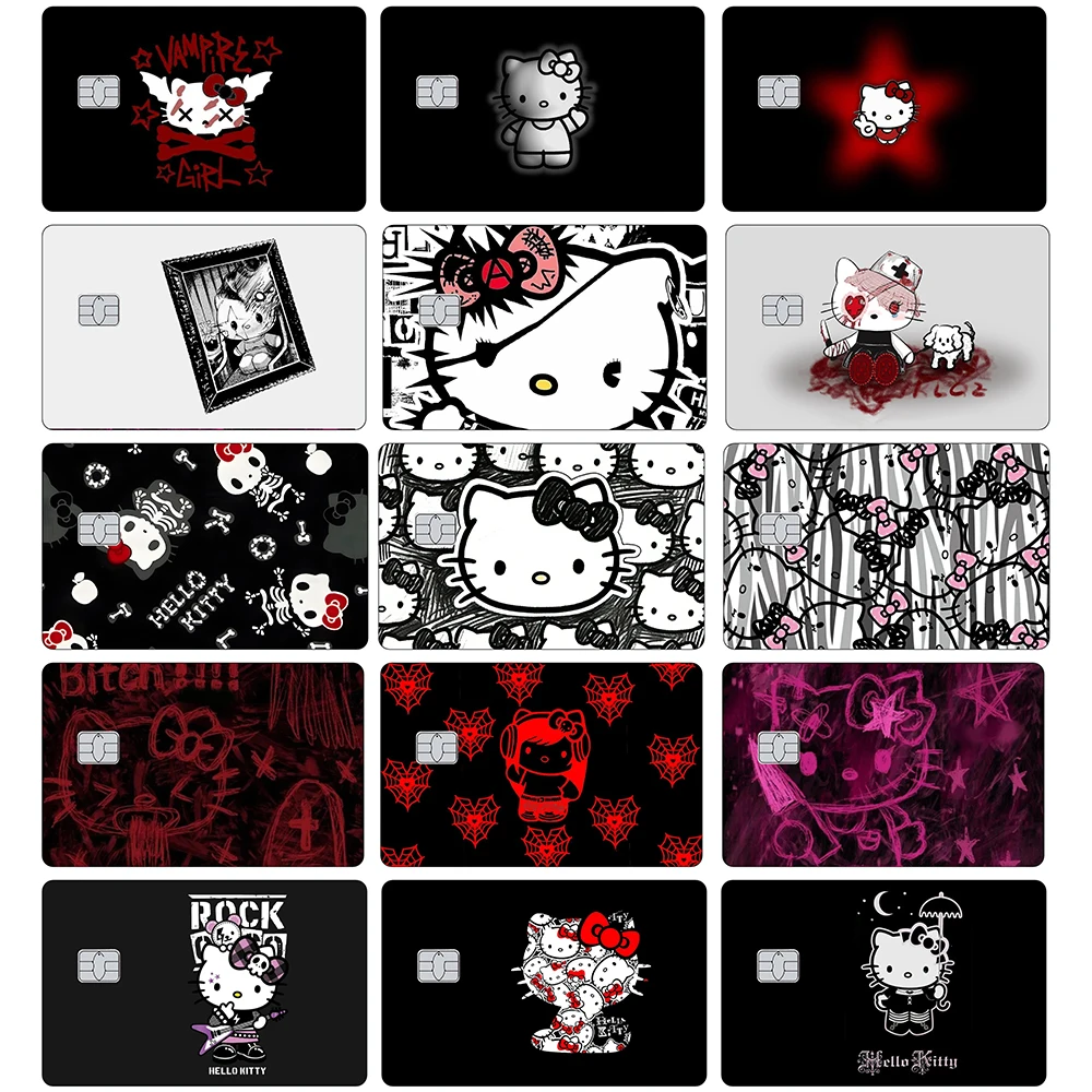 ملصقات كارتون لبطاقة الائتمان داكنة كيتي غير لامعة لبطاقة بنك VISA JCB Mastercard وغيرها من بطاقات IC وديكورات مضادة للخدش #1