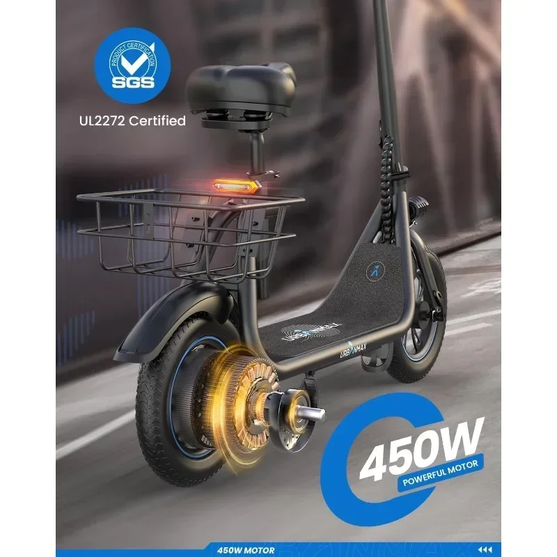 C1/C1 Pro Electric Scooter with Seat, 450W Powerful Motor up to 22/25 Miles Range, Foldable Scooter Max Speed 15.5/18.6 Mph