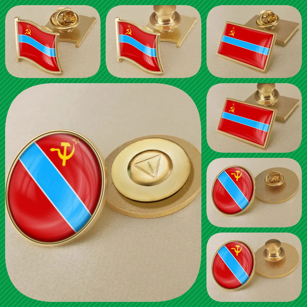 Uzbekistan Soviet Socialist Republic USSR Flag Brooches Badges Lapel Pins