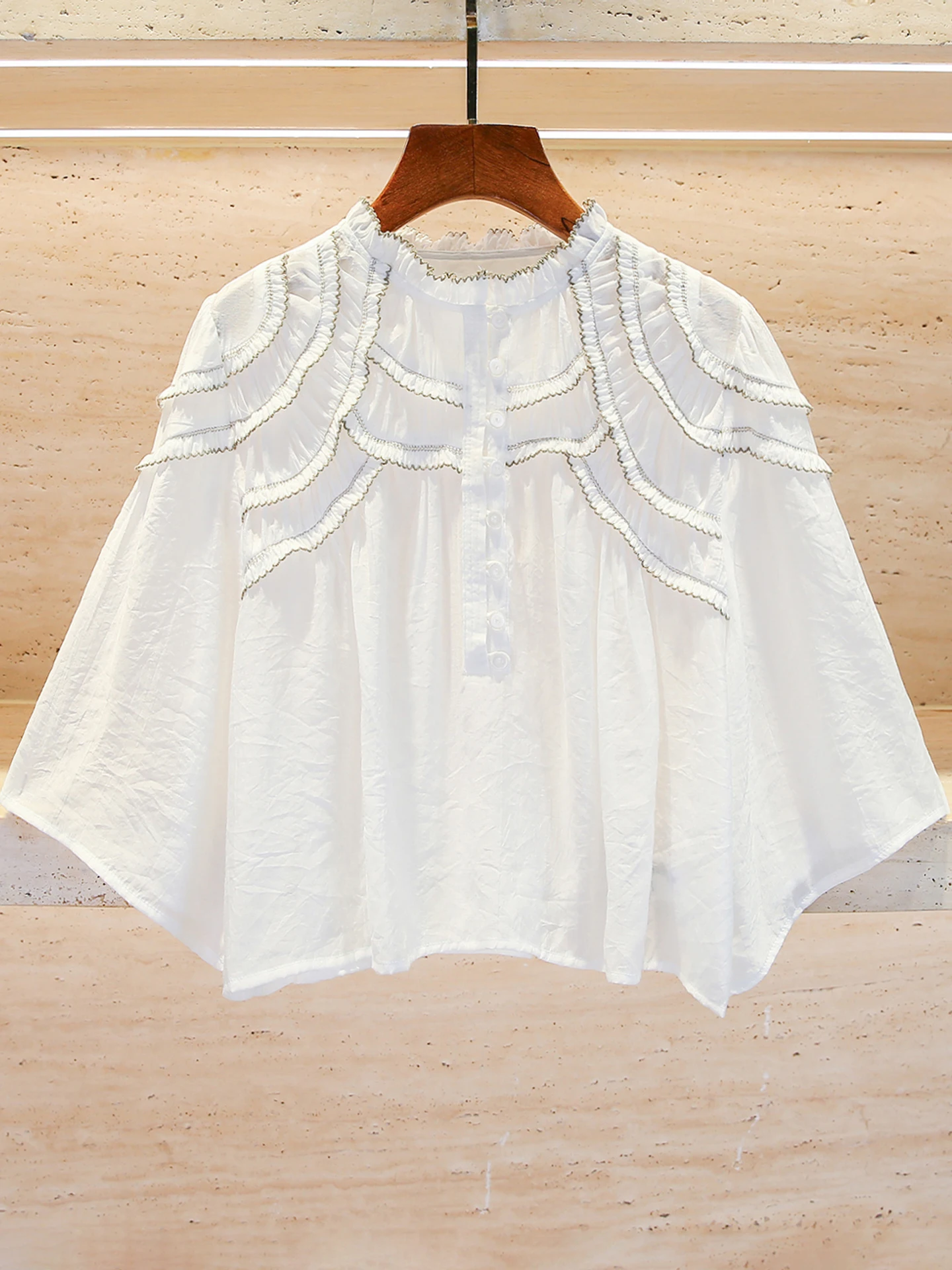 

Sweet ort Stand Collar irt with Lace Trim Chinese Sle Women's Premium Summer New Arrival Top Ele Commute Simple Sle