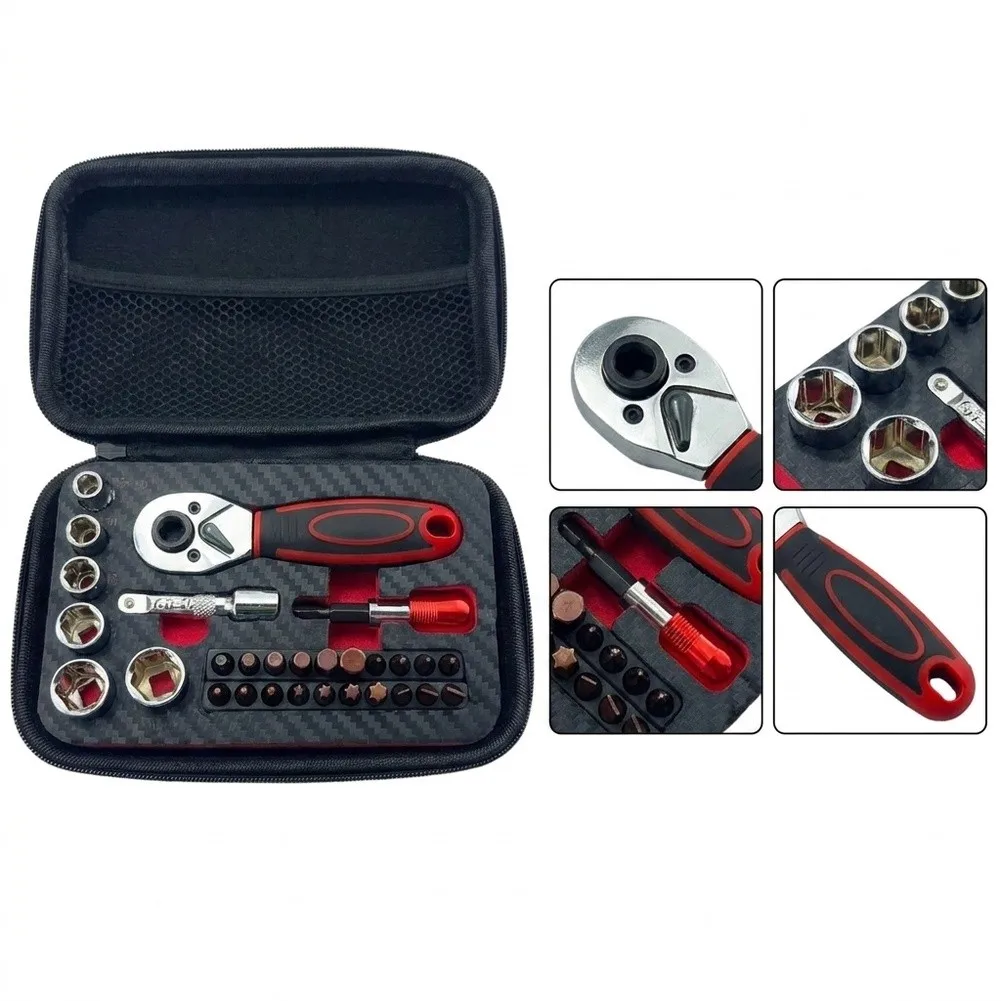 1/4 Drive Ratchet Wrench Set 29Pcs Socket Screwdriver Bits High Carbon Steel For Auto Repair Machinery Household Hand Tools