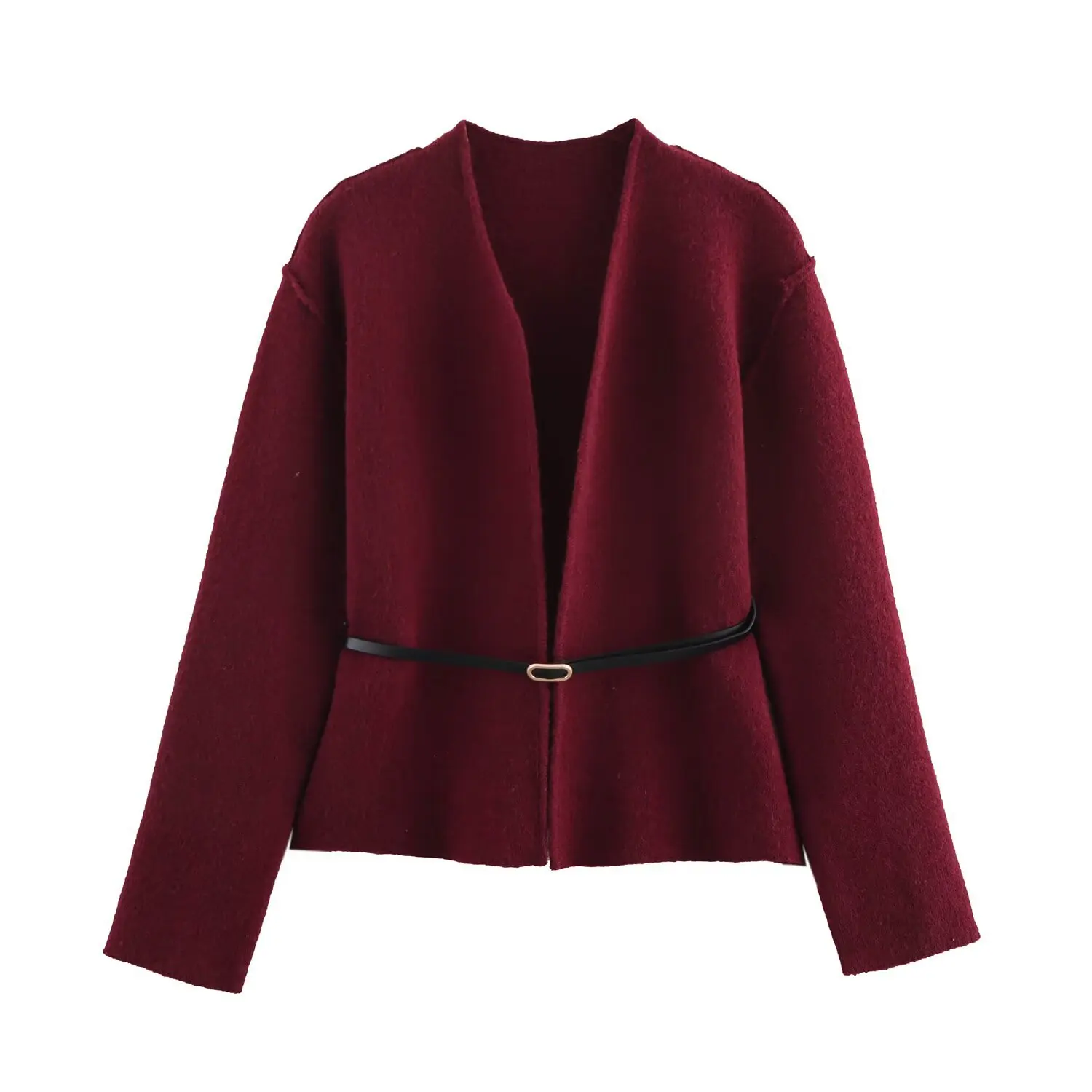 

Women's Belted Jacket V-neck Long-sleeved Loose Hem Cardigan Spring Summer New Casual All-match Solid Color Chic Outerwear