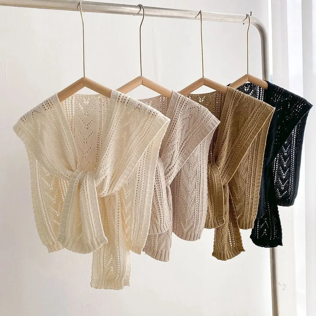

2025 Korean Style Casual Multifunctional Knitted Shawl Summer Air-Conditioner Fake Collar Scarf Cape for Women
