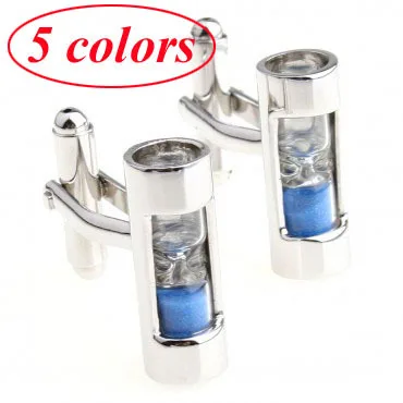 5 Colors Hourglass Cufflink Sand Clock Glass Timer Sandglass Cuff Link Shipping