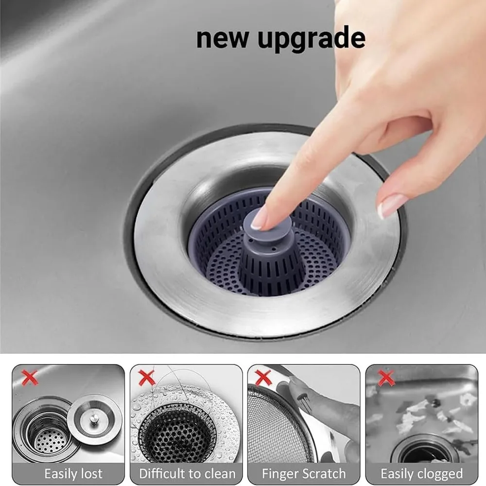 

Easy To Clean 3 in 1 Filter Sink Leak-proof Plug Bouncing Core Sink Strainer Stopping Blockage Kitchen Tool Drain Basket