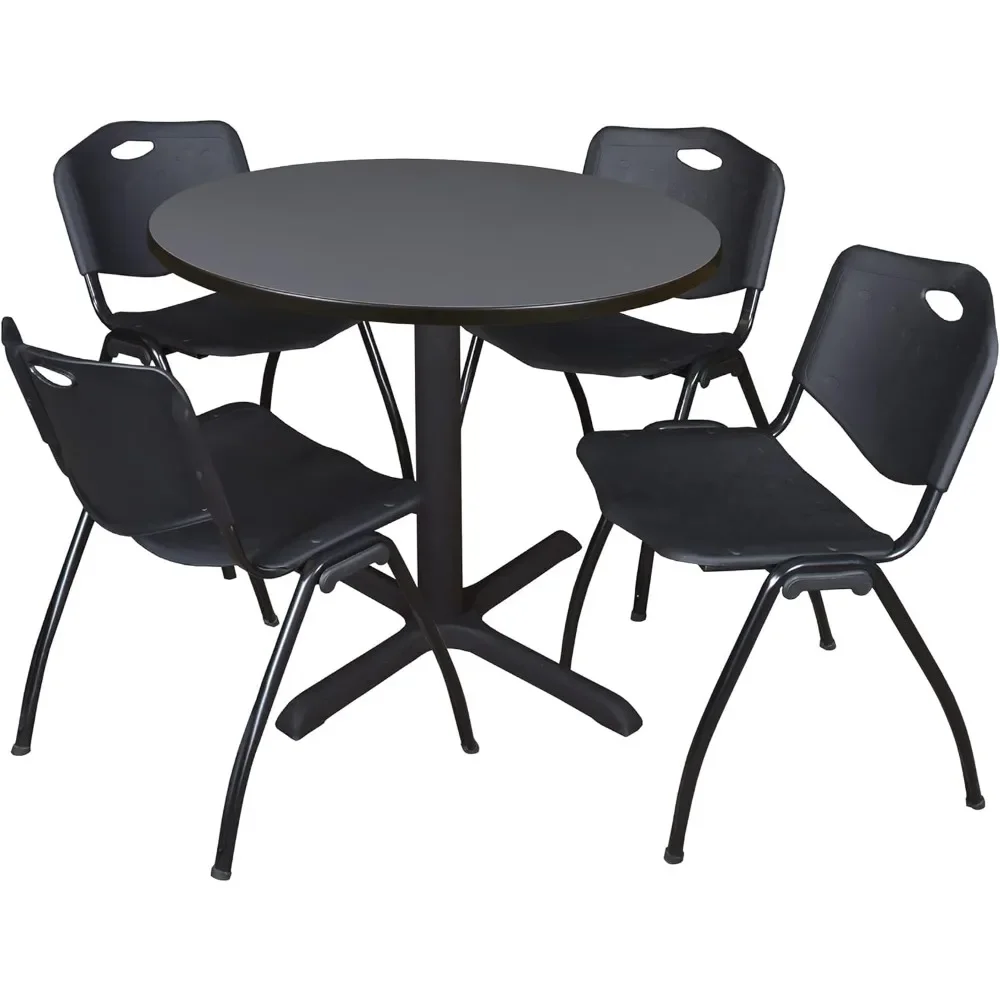 

Round Breakroom Table- Grey & Stack Chairs