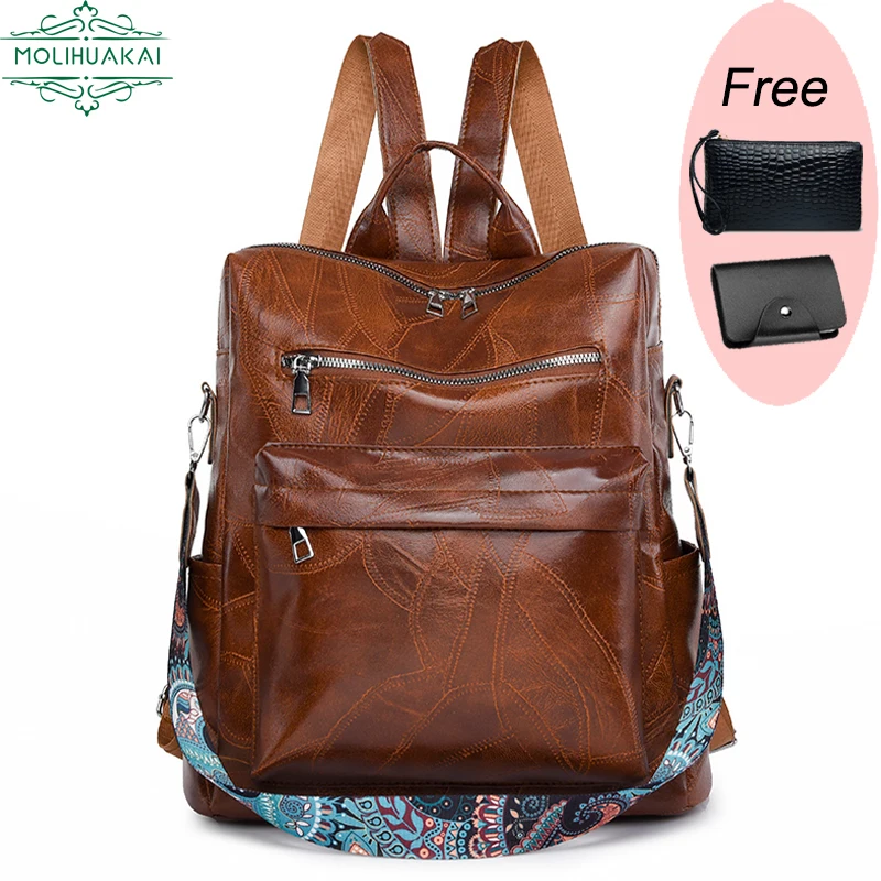 

High Quality Soft Leather Backpacks Purses for Women Casual Daypack Vintage Bagpack School Bags for Teen Girls Mochilas Rucksack