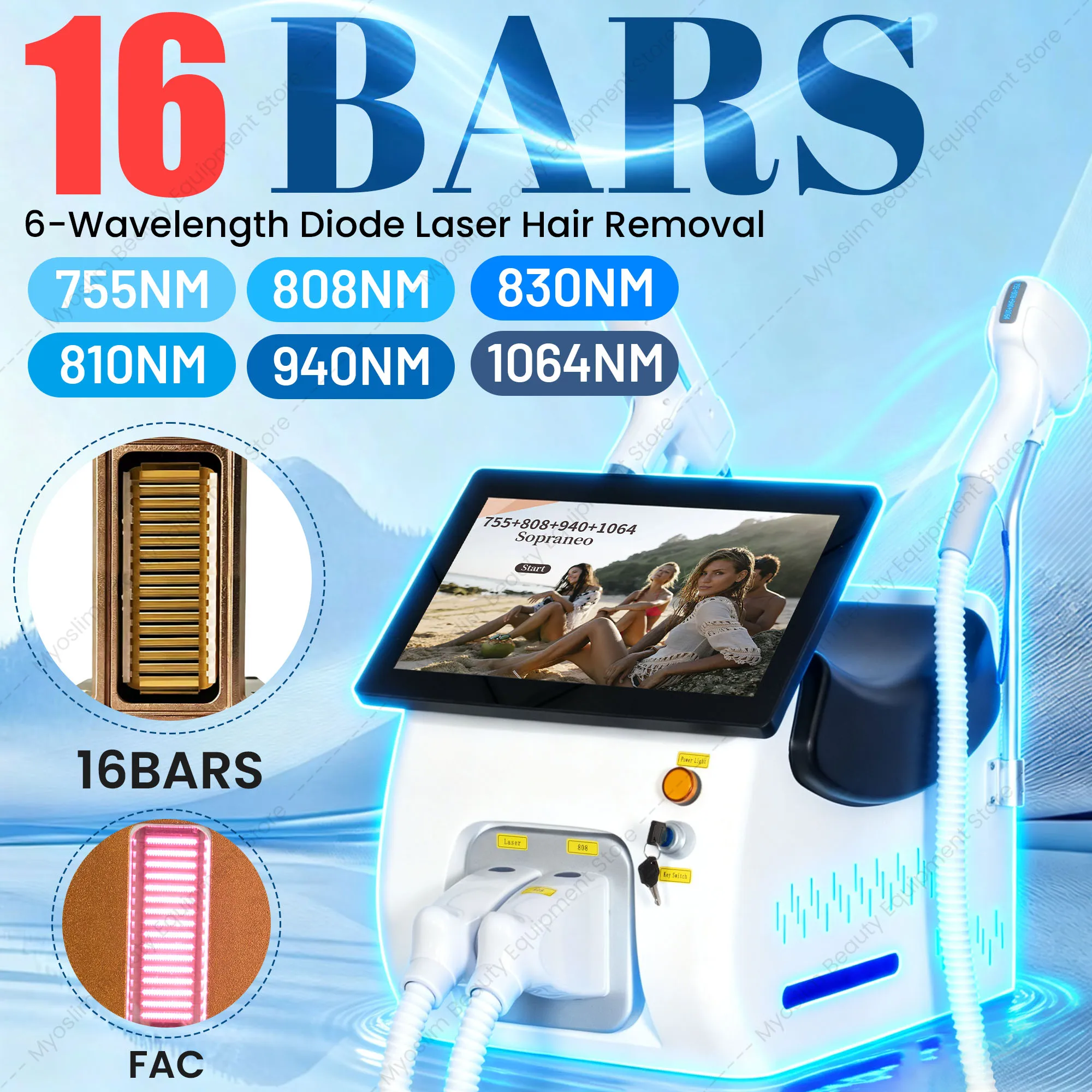 6000W Professional FAC 2 IN 1 Diode Laser Hair Removal Machine Pico Q Switch ND YAG Tattoo Removal Machine 4 Waves 808NM