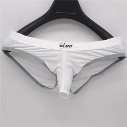 Men's Triangle Pants Ice Silk Sexy Opening Ultra Thin Shaping Low Waist Translucent Elephant Trunk Cover Gunshot Split Underwear