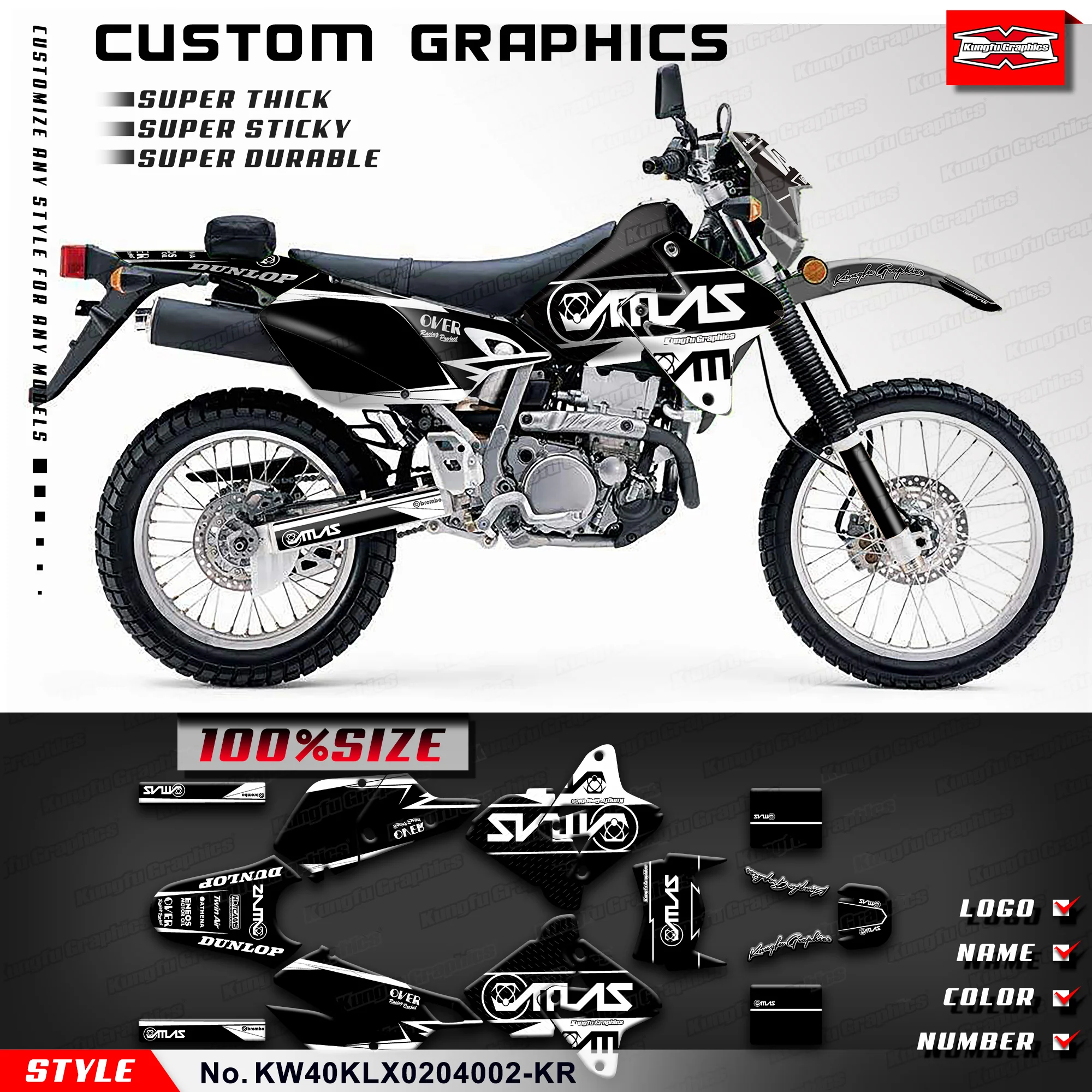 

KUNGFU GRAPHICS Custom Sticker for Kawasaki KLX400R KLX 400 R 2002 2003 2004 / DRZ 400 SM / DRZ 400 Enduro, KW40KLX0204002-KR