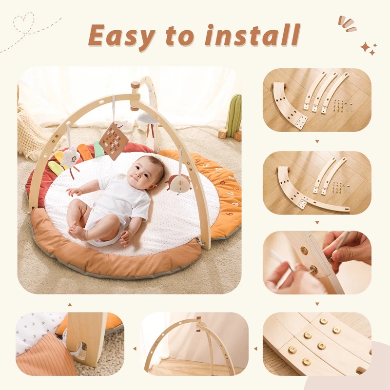 1 Set Baby Wooden Rattle Toy Triangle Baby Gym Soft Baby Floor Mat Mobile Hanging Sensory Toys Baby Room Decoration Newbaby Gift