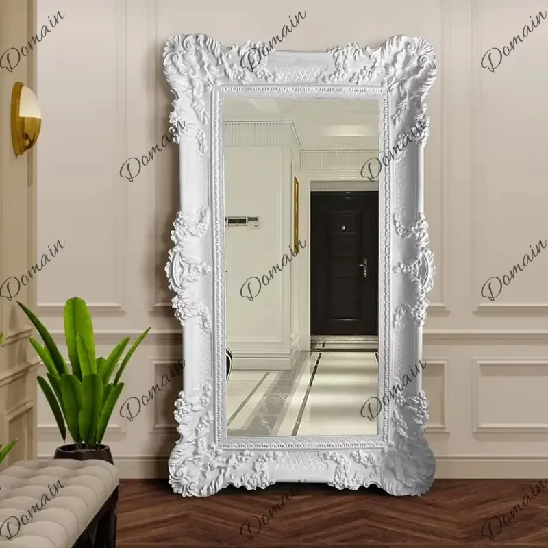 JZ Carved Household Fitting Mirror European White French Living Room Mirror Bedroom Full Body Espejos Decorativos Room Decoratio