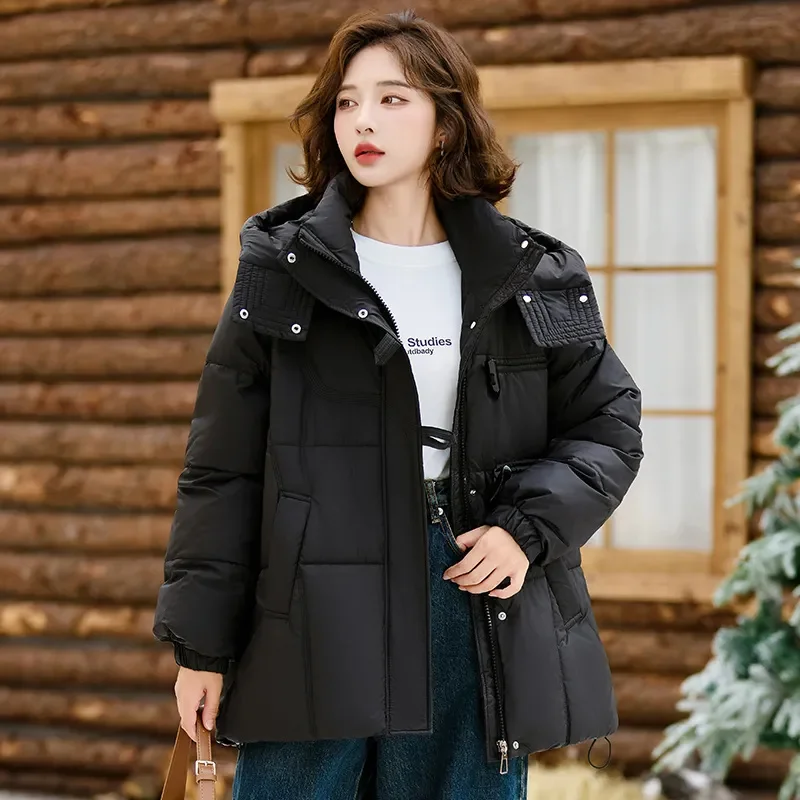 Winter Warm Halten Parka Mantel Koreanische Version Bull Horn Schnalle Damen Unten Baumwolle Jacke Mit Kapuze Vielseitig Lose Dame Oberbekleidung