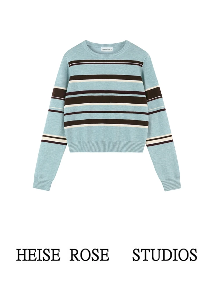 

Свободный вязаный свитер в синюю полоску, женский ор Sle, осень-зима, Новое поступление, топ для похудения, удобный дышащий материал