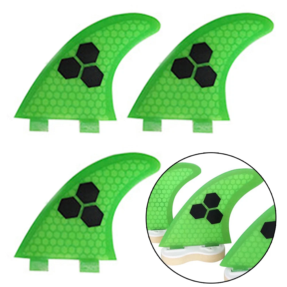 

3pcs Surfboard Fins Surf Fin Fiberglass Tail Fin Green Fiberglass Surfing Accessories Three Sizes Water Sports