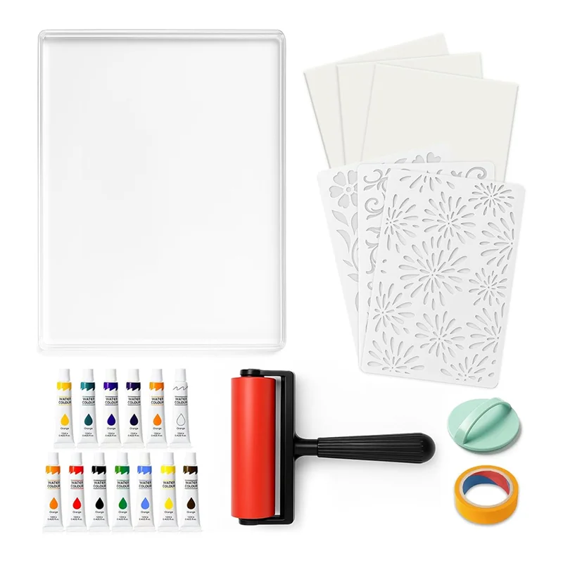 

Набор гелевых пластинок 8X10 дюймов, набор с гелевой печатью, резиновый валик, акварельные краски, трафареты, для изготовления карточек, скрапбукинга