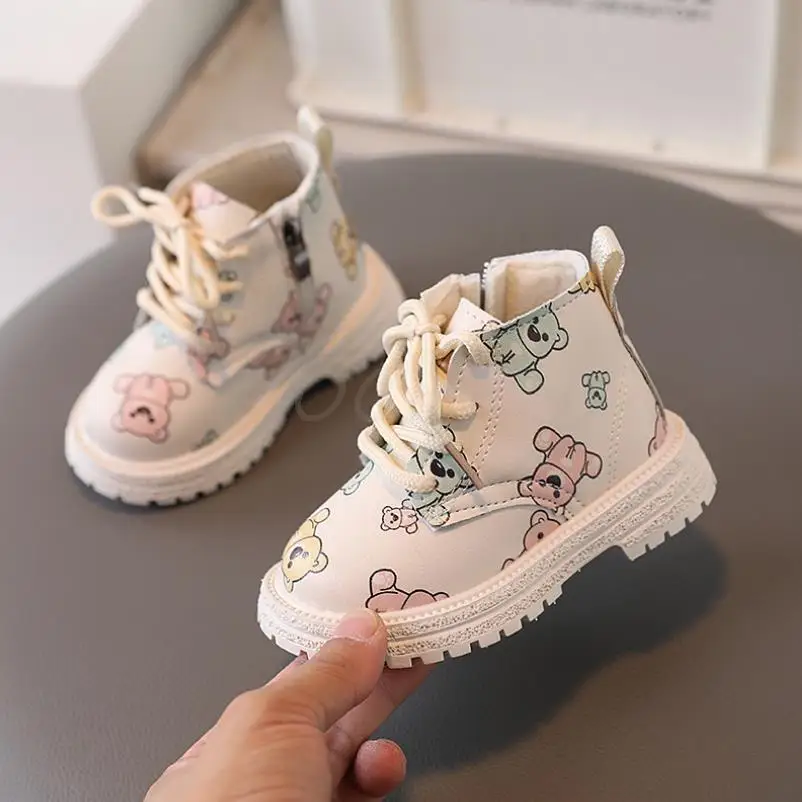 Autumn Winter Kids Girls Child Snow Boots Pink Beige Cartoon Fashion Children Casual Toddler Shoes Waterproof Party Ankle Boot