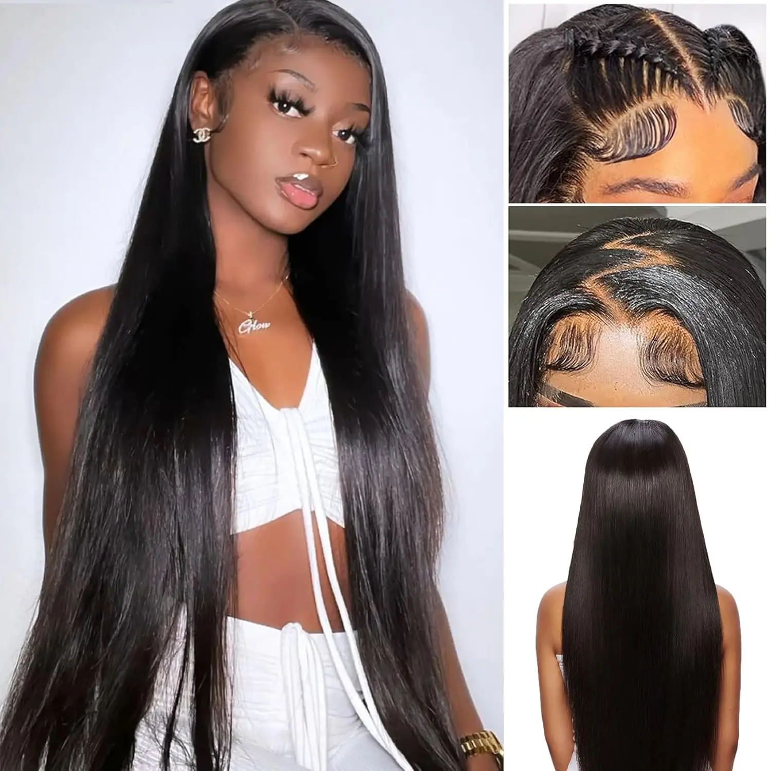 26 42 Inch 13x6 HD Transparent Bone Straight Lace Frontal Wigs 5x5  Human Hair Wig 200 250 Density for Women