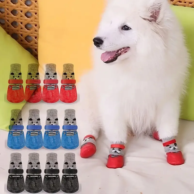 

Roland Bay Waterproof Dog Socks Fashion Cartoon Printed Anti-fouling Pet Shoes Knitted Polyester Four Seasons Use