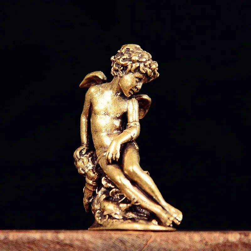 Solid Brass God of Love Cupid Small Statue Vintage Miniatures Figurines Desktop Decoration Crafts Home Decor Ornaments Sculpture