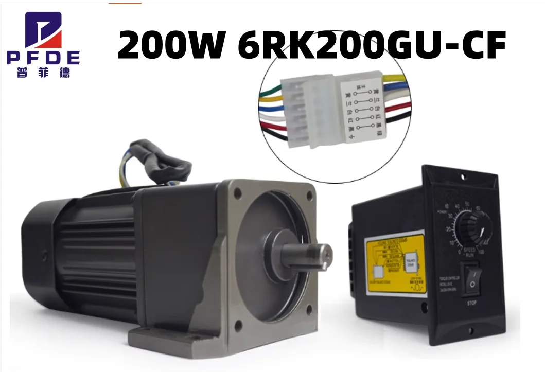 6RK200GU-CF 220V AC Geared Motors 200W Induction Machine with 6GU gear box 3k-500k for  CNC Milling Engraving Accessories SET