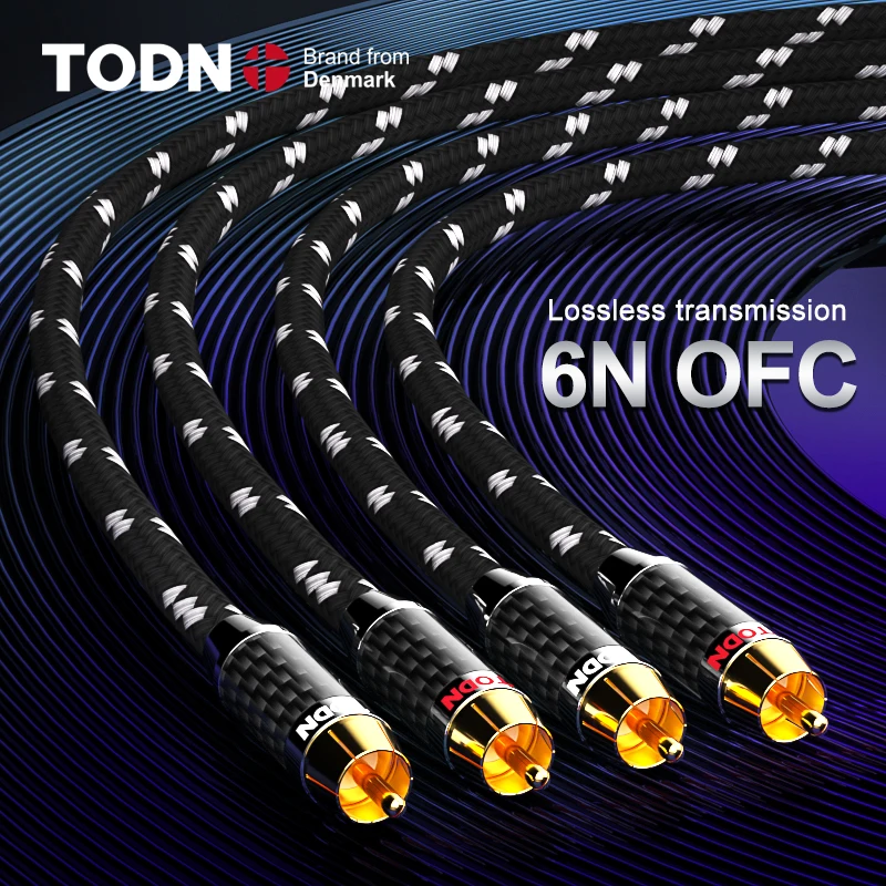 TODN 1 Pair rca cable 6N OFC  hifi 2rca to 2rca high-end audio cables for Amplifier DAC DAP male to male TV car stereo Mixer 5m
