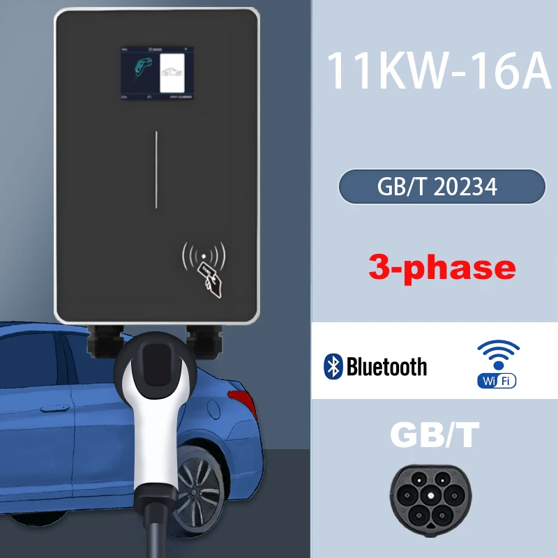 JIGU 3-phase 11KW 16A GB/T 20234 EV Charger Station Wallbox Charging Set Charging Time WIFI APP Control
