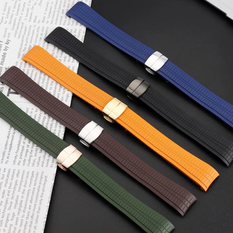 For Patek Philippe Aquanaut series 5167 5164 curved fluororubber men watchband waterproof folding buckle FKM bracelet 21mm strap