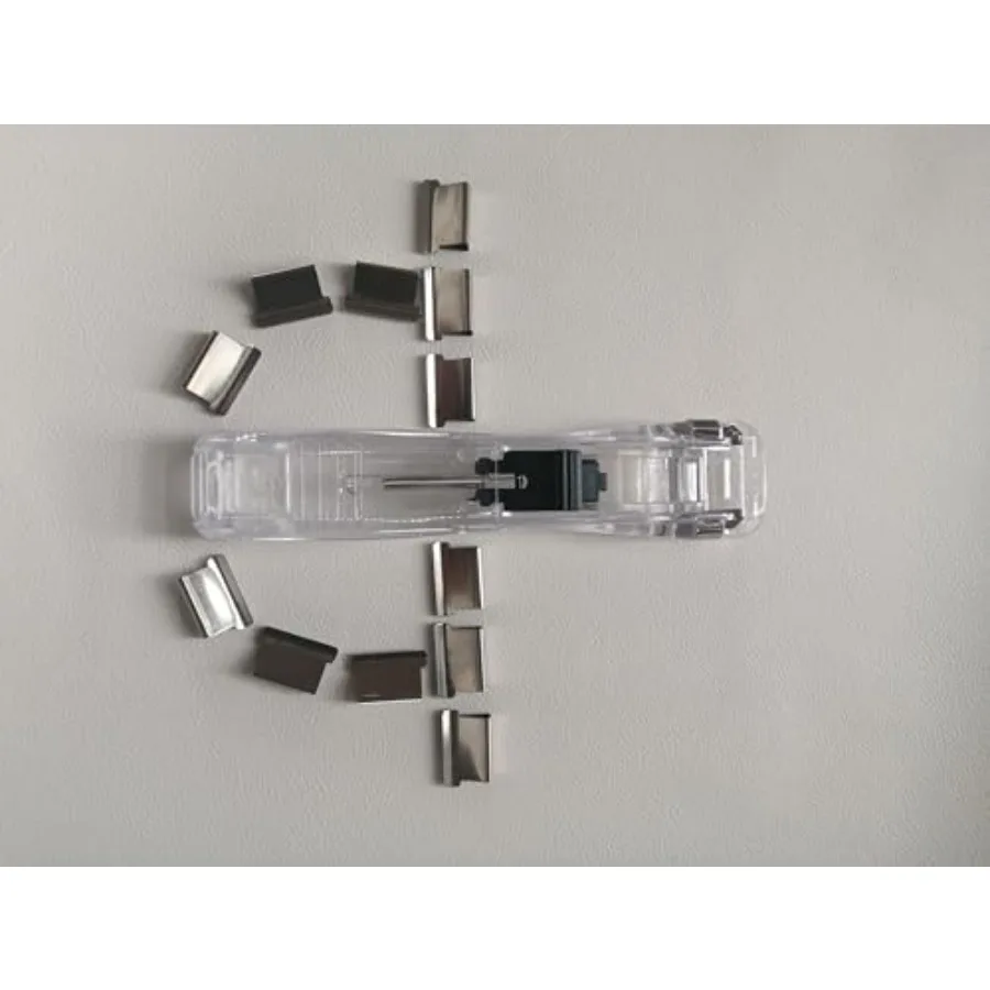 Dispensador de clips de almeja de papel portátil, cortapapeles rápido con 50 clips metálicos plateados reutilizables para documentos de escritorio y oficina
