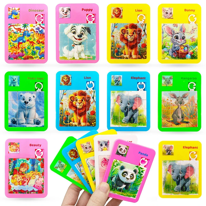 10/20PCS Cartoon Animals Sliding Puzzle Educational Toys Kids Birthday Gifts Party Favors Classroom Prizes Goodies Stuffers