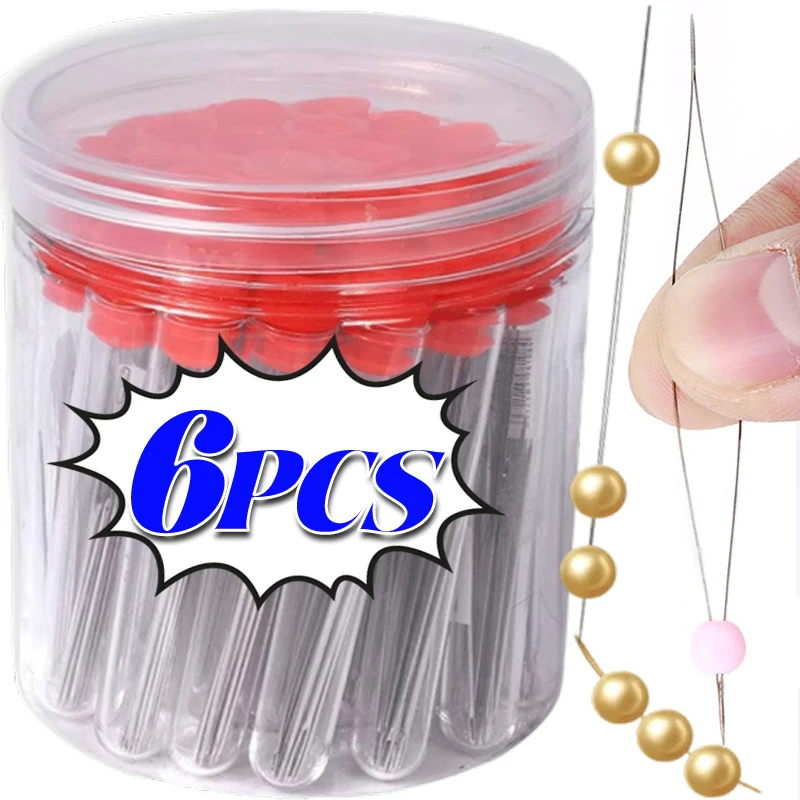 6PCS Metal Beading Needles Seed Beads Needles Big Eye DIY Beaded Collapsible Beading Pins Open Needle for Jewelry Making Tools