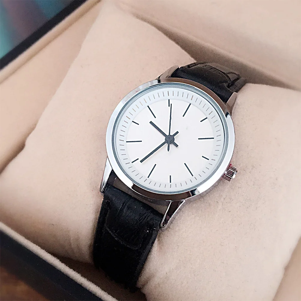 2Pcs Couple Watches Strap Fashion Quartz Wrist Watches Black Band White Dial Precise Movement Adjustable PU Band