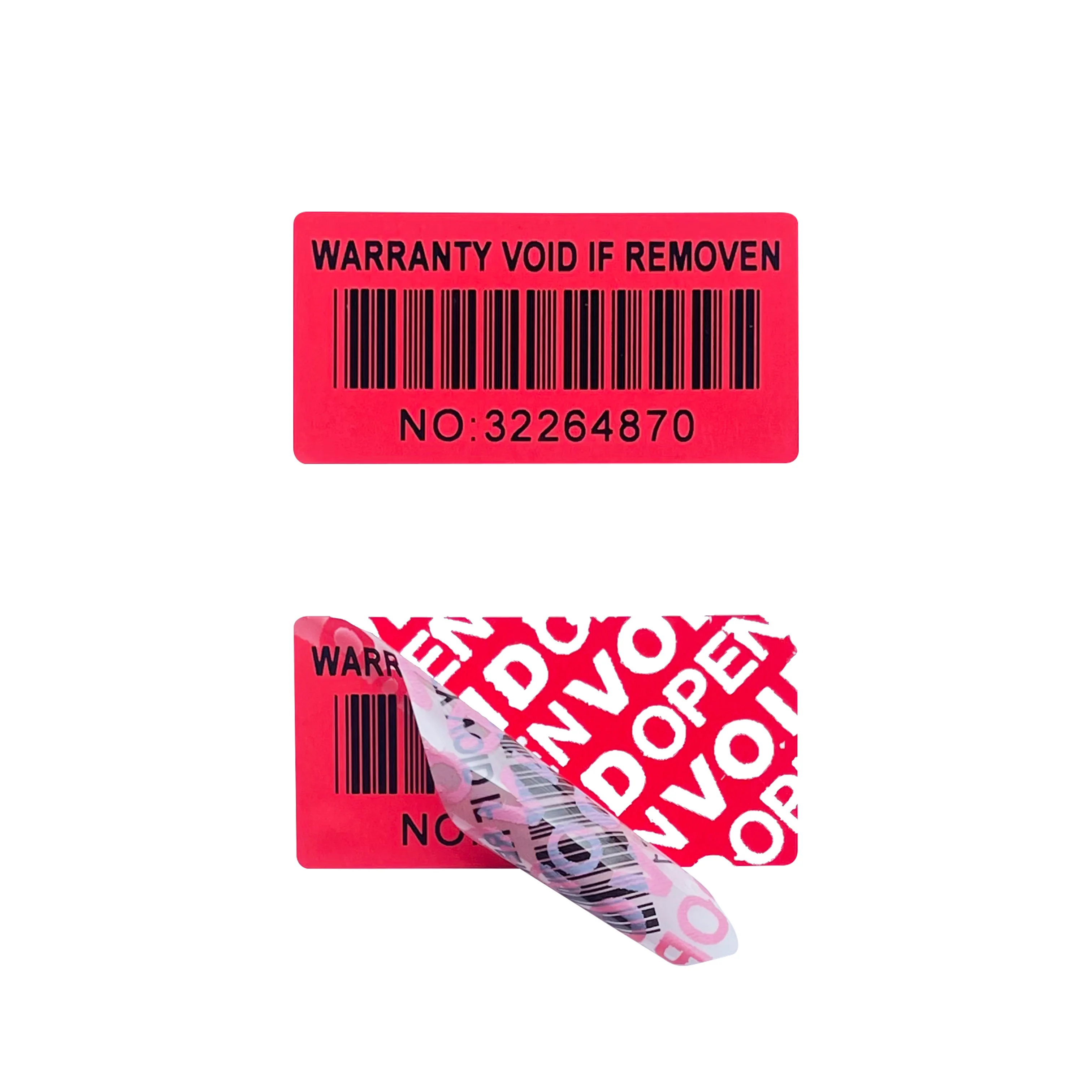 garantia barcode serial number sticker tamper proof selado em branco etiqueta de seguranca logotipo personalizado 40x20 mm 500 pcs vermelho 01