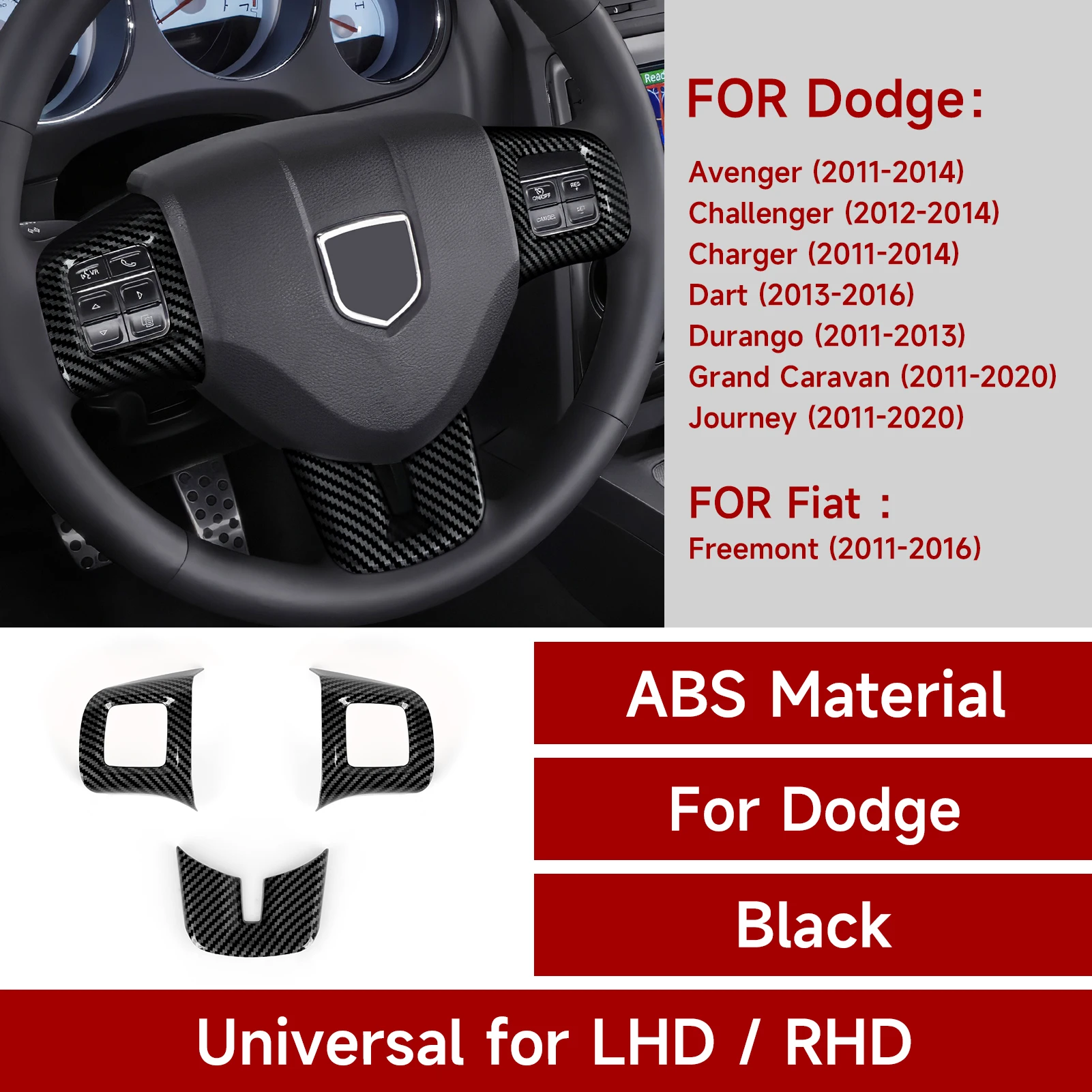 Car Steering Wheel Panel ABS Trim For Dodge Charger Challenger Avenger Dart Durango Journey For Fiat Freemont For Grand Caravan