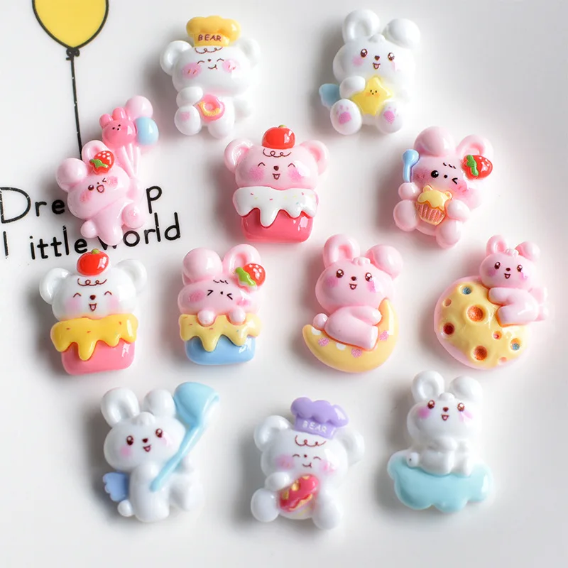 10 Pcs New Lovely Mini Cartoon Face Bear, Rabbit Series Resin Scrapbook Diy Jewellery Hairpin Accessories Decorate Craft