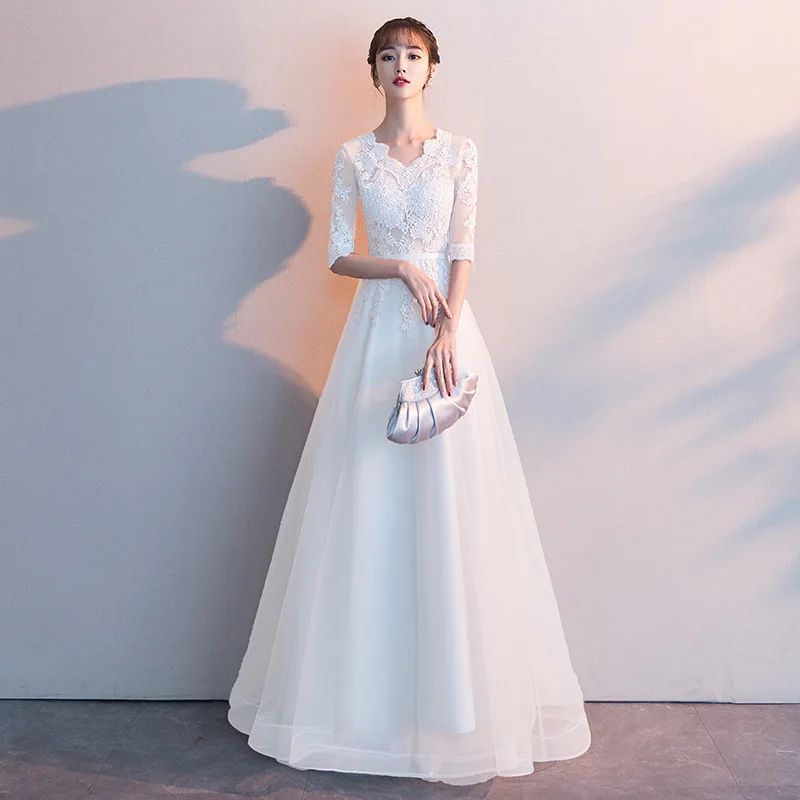 

Bride dresses lace maxi wedding dress dinner ball gown bridal robe party evening floral Elegant formal H226