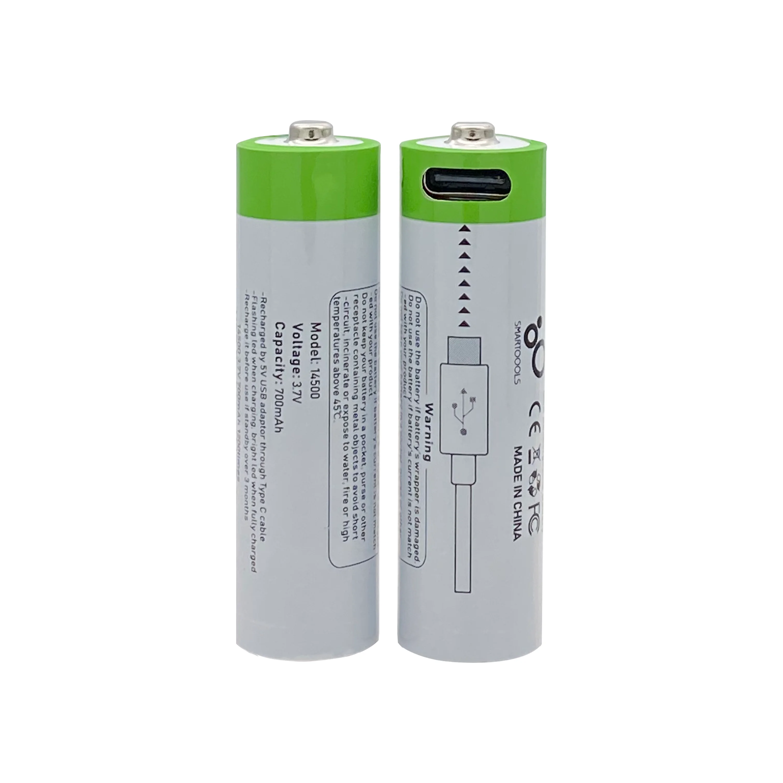 3.7V 14500 AA 700mAh USB Rechargeable Li-ion Battery for Remote Control Mouse Small Fan Electric Toy Battery + Cable