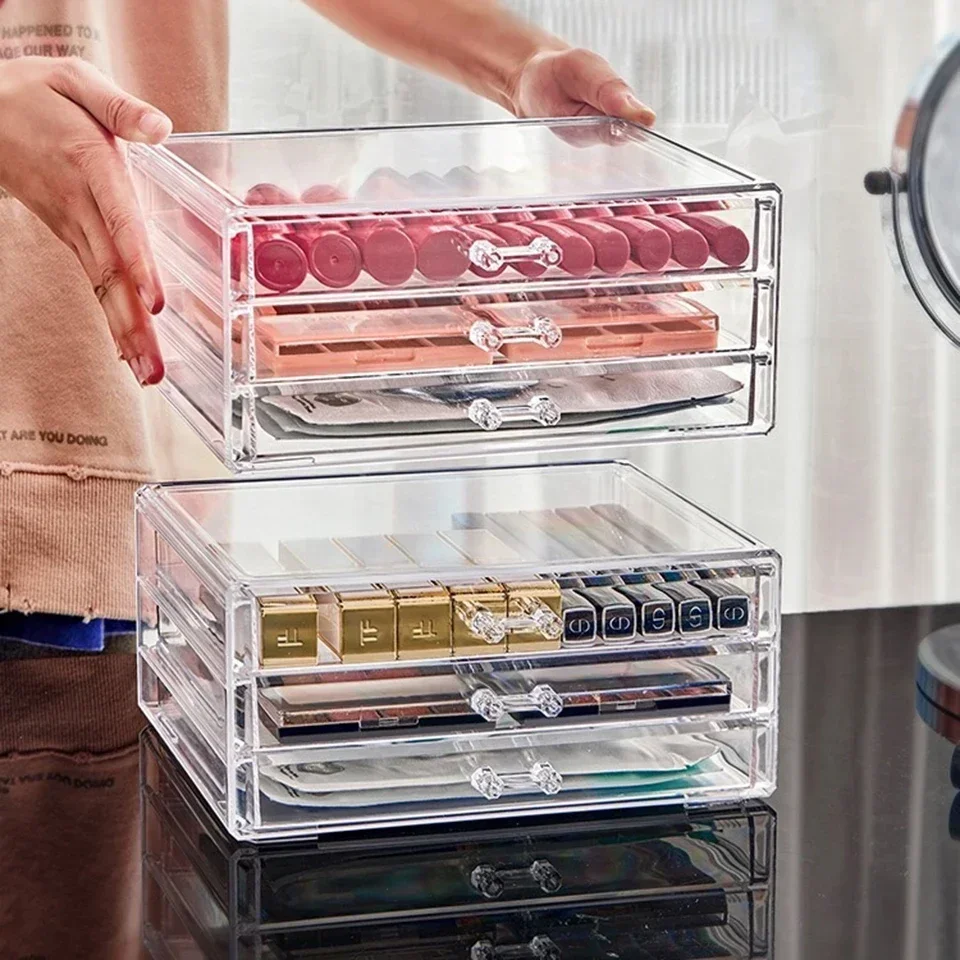 Acrylic Transparent Multi-layer Cosmetics Storage Box Stackable Drawer Large Capacity Compact Dustproof Makeup Storage Box