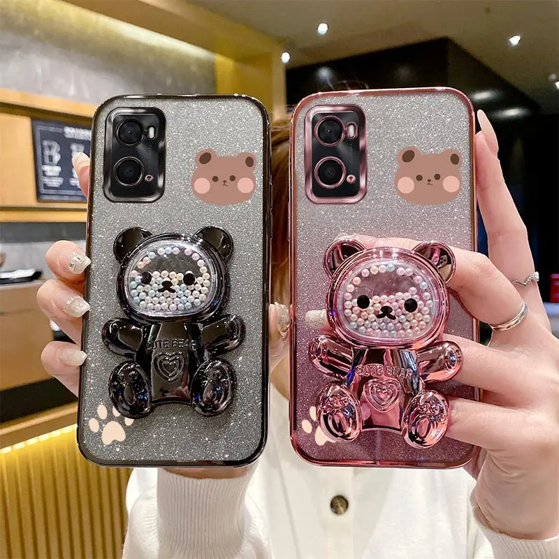 A 36 Glitter Bling Bear Phone Holder Case On For Oppo A36 OppoA36 Stand Cover