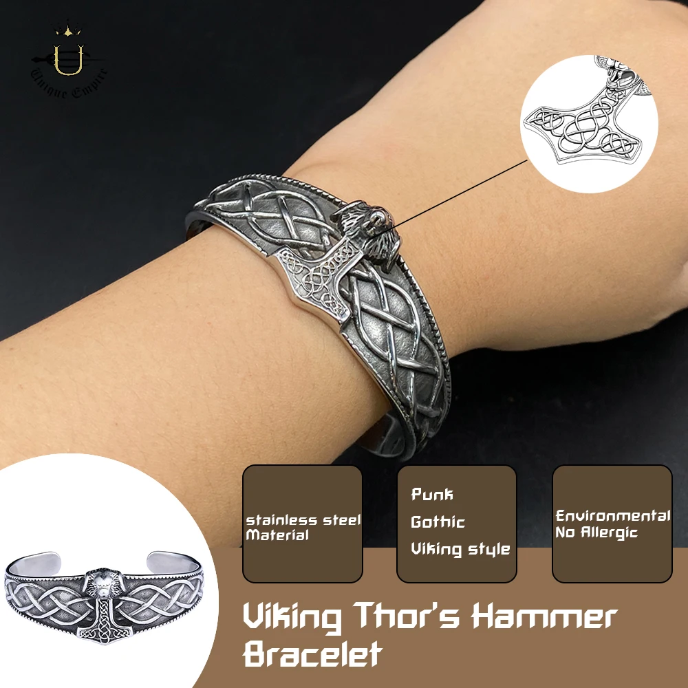 

Ретро браслет с молотком викингов для мужчин, браслет Mjolnir из нержавеющей стали с рунами Futhark, регулируемый сетчатый дизайн, ювелирные изделия в стиле панк, идеально