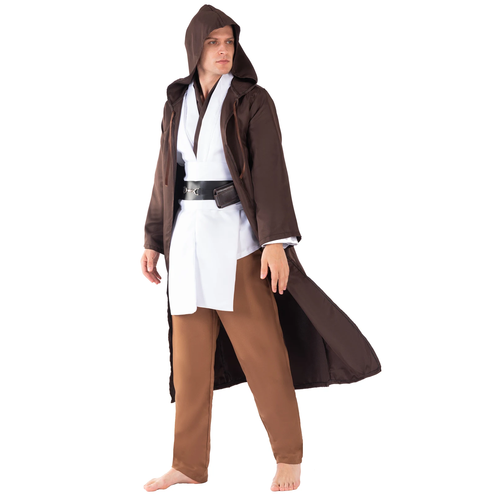 Adult Men Cosplay Costume Movie Character Outfits Jedi Knight Tunic Robe Hooded Cloak Full Set Clothing Halloween Party Suit