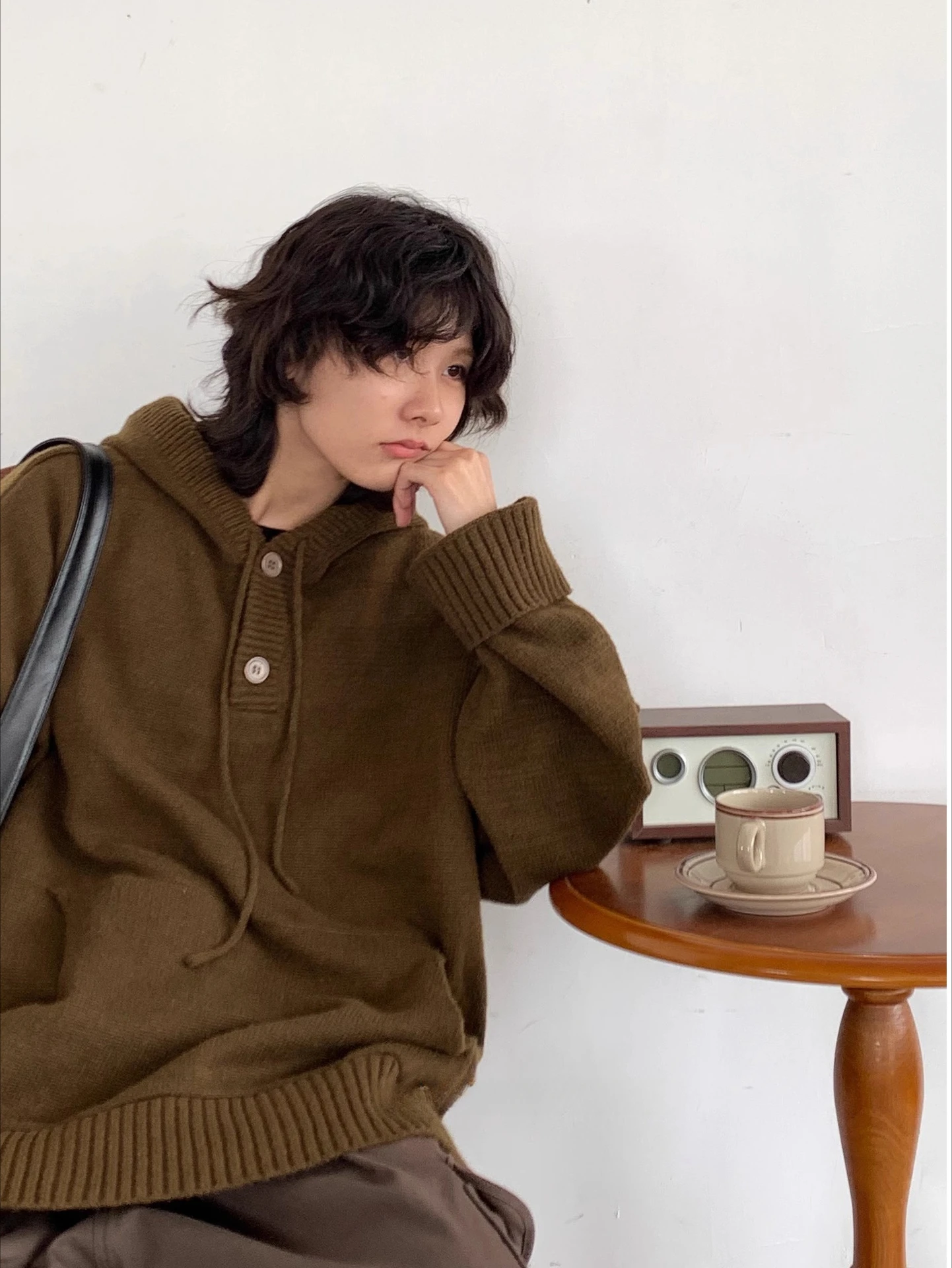 2024 Retro Japanese Autumn/Winter Hooded Loose Knitted Sweater